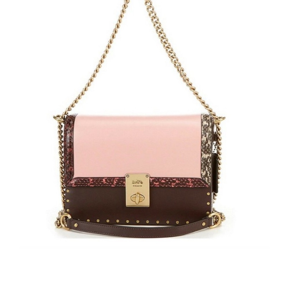 NWOT COACH JENNIFER LOPEZ HUTTON SHOULDER BAG IN COLORBLOCK W/SNAKESKIN DETAIL